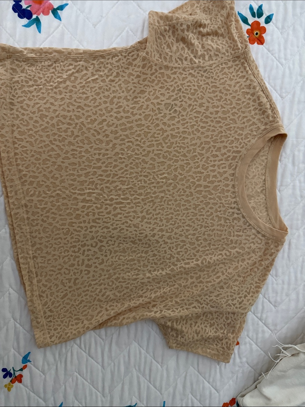 Women's Beige Leopard-Print Short Sleeve Top
